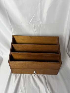 Vintage Wooden Desktop Document Organizer with Storage Drawer